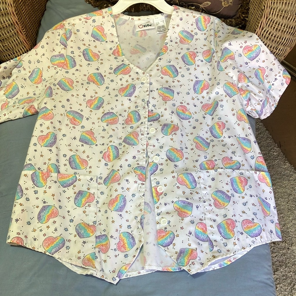 2/$30 Life Rainbow Hearts & Start short Sleeved Scrub Top